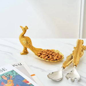 Large Gold Peacock Dish/Decorative Bowl