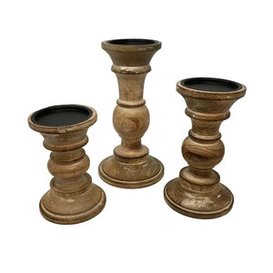 Nottingham Wood Pillar Candle Holder - Natural Buff
