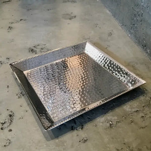 SS Hammered Square Tray with Beaded Edge