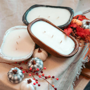 3 Wick Dough Bowl Soy Candle, Natural Wood