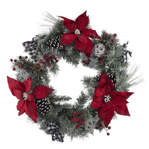 24" Poinsettia Wreath with Black and White Bows