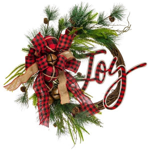 Joy Burlap Black & Red Plaid Wreath