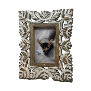 Hand-Carved Wood Photo Frame with Stand