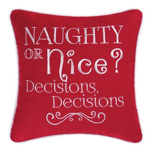 Naughty or Nice? Embroidered Pillow