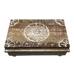 Hand Carved Wood Document/Remote Control Hinged Box